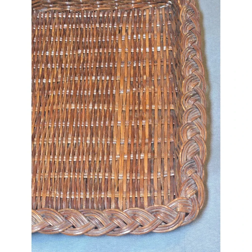 VTG Wicker Serving Tray Rectangular Woven Basket Braided Rim Coffee Table 13x9